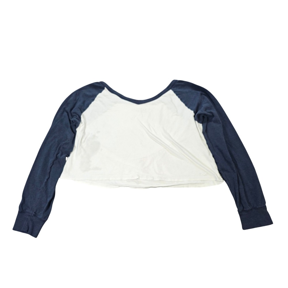Hollister California Cropped Tee Women's Size S Navy White Raglan Long Sleeve